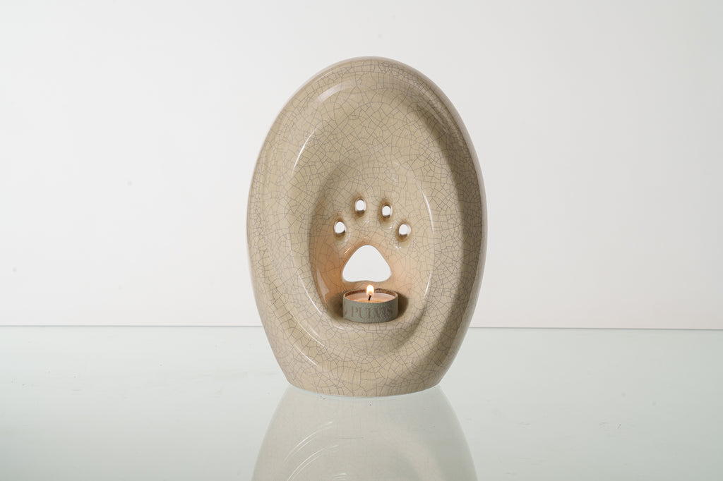 Große Pfote mit Teelicht - Haustier Urne für Asche - Craquelure | Keramik | Handgemacht