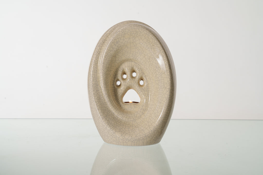 Große Pfote mit Teelicht - Haustier Urne für Asche - Craquelure | Keramik | Handgemacht