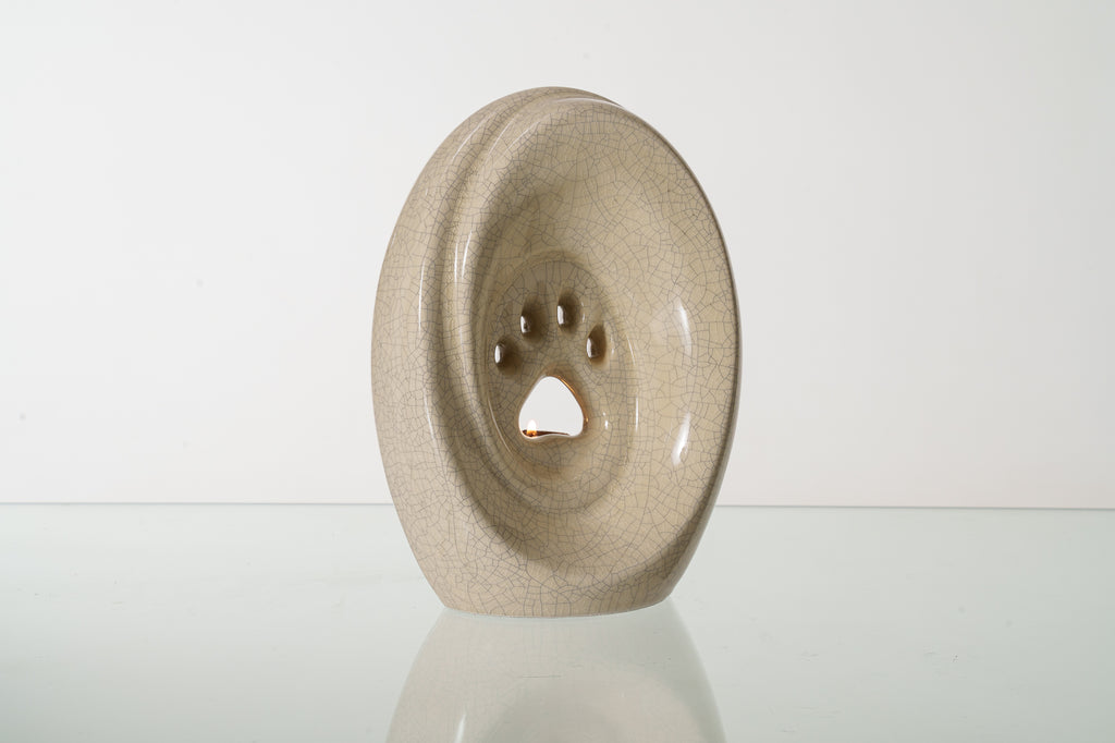 Große Pfote mit Teelicht - Haustier Urne für Asche - Craquelure | Keramik | Handgemacht