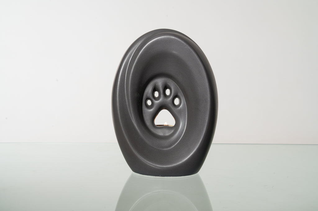 Große Pfote mit Teelicht - Haustier Urne für Asche - Grau Matt | Keramik | Handgemacht