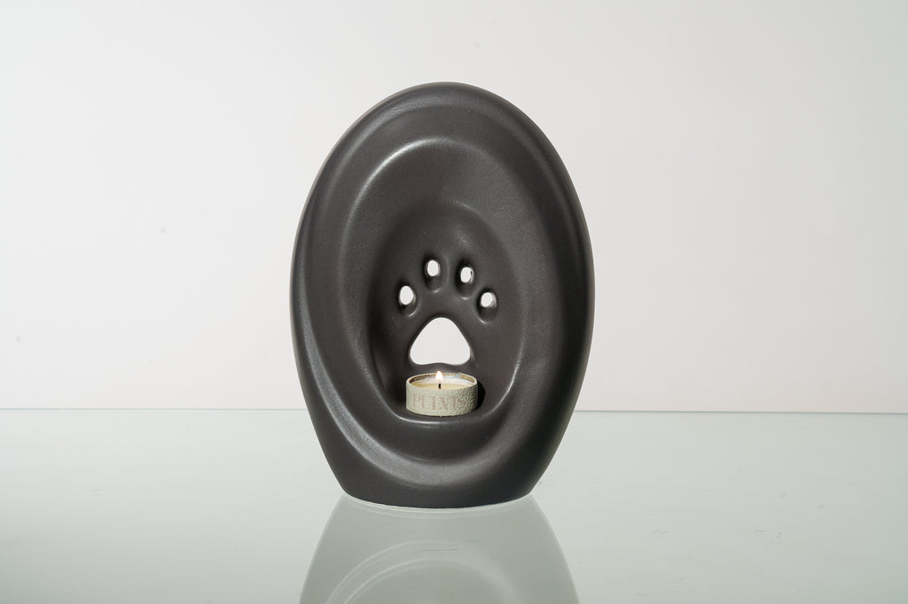 Große Pfote mit Teelicht - Haustier Urne für Asche - Dunkelmatt | Keramik | Handgemacht