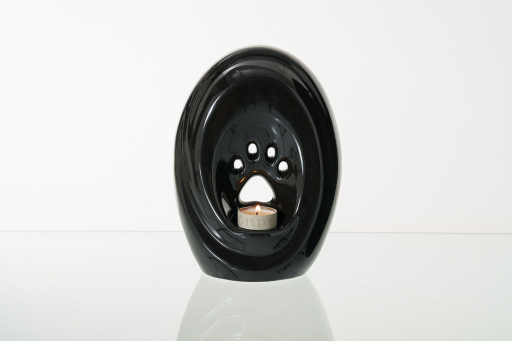 Große Pfote mit Teelicht - Haustier Urne für Asche - Schwarz | Keramik | Handgemacht