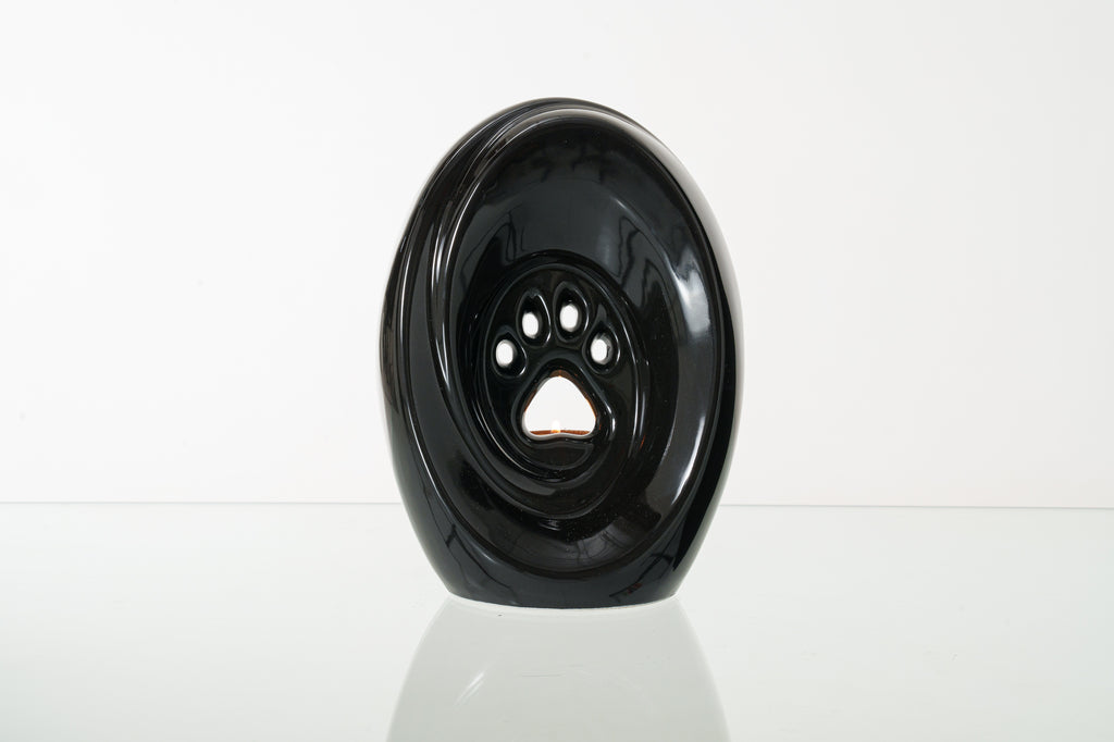 Große Pfote mit Teelicht - Haustier Urne für Asche - Schwarz | Keramik | Handgemacht