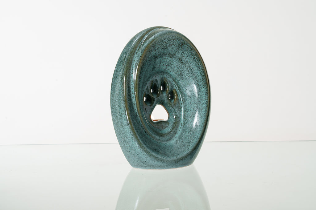 Große Pfote mit Teelicht - Haustier Urne für Asche - Ölige grüne Melange| Keramik | Handgemacht