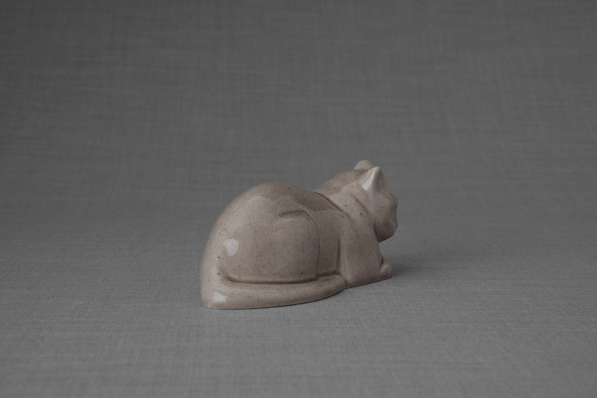 Mini Liegende Katzenurne - Beige Grau | Keramik | Handgemacht