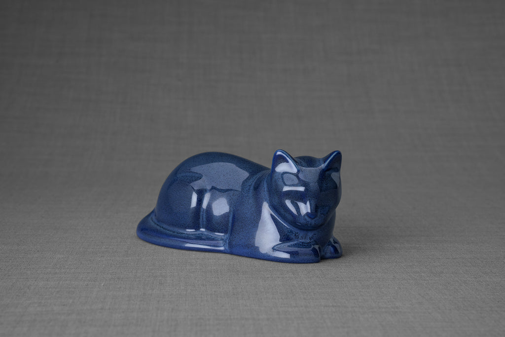Mini Liegende Katzenurne - Blau Meliert | Keramik | Handgemacht