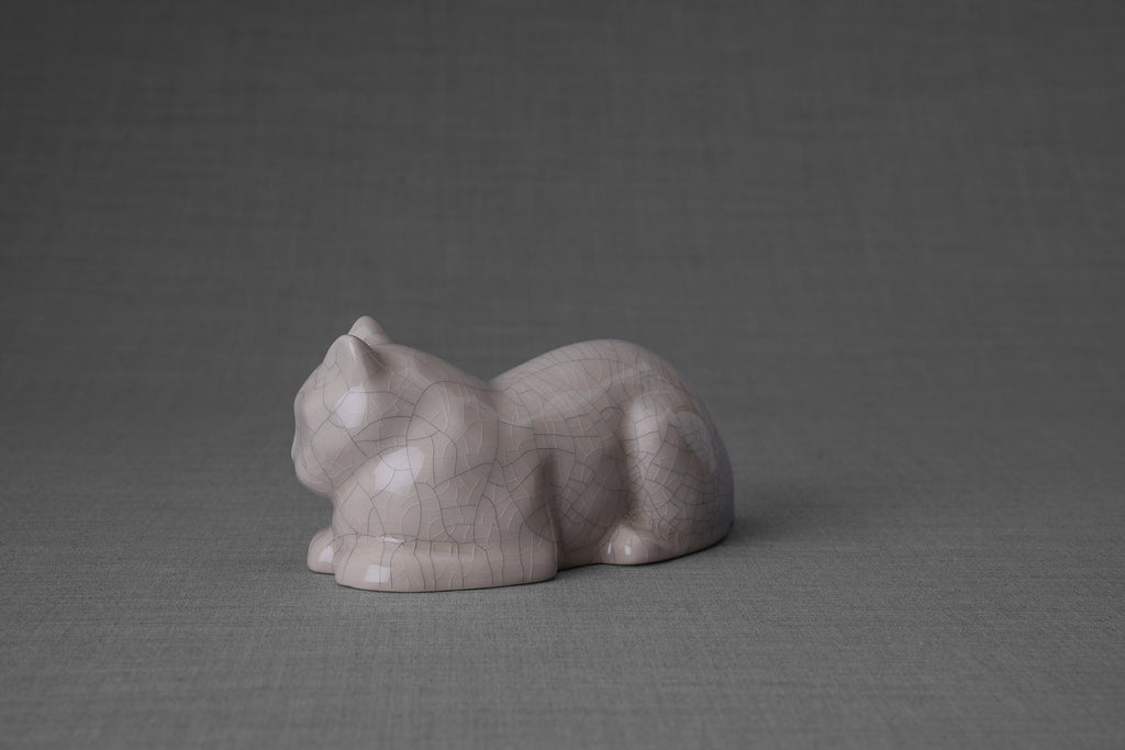 Mini Liegende Katzenurne - Craquelé Keramik Handgemacht