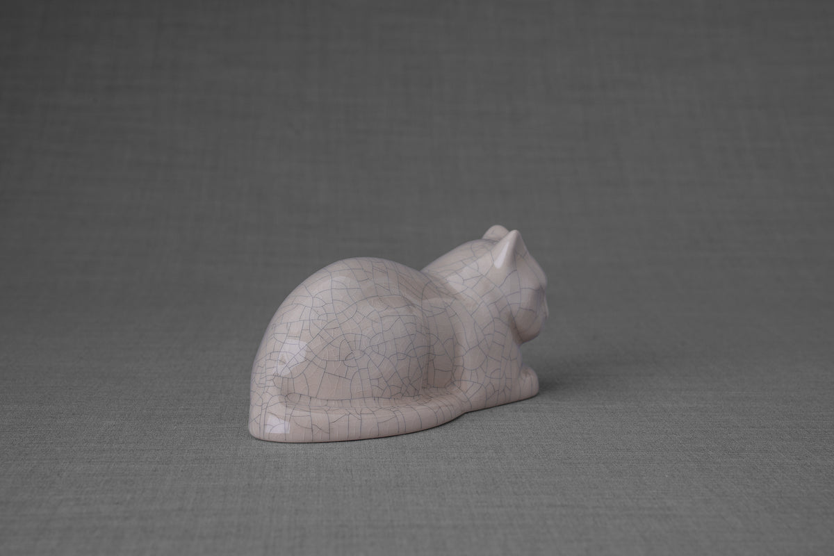 Mini Liegende Katzenurne - Craquelé Keramik Handgemacht