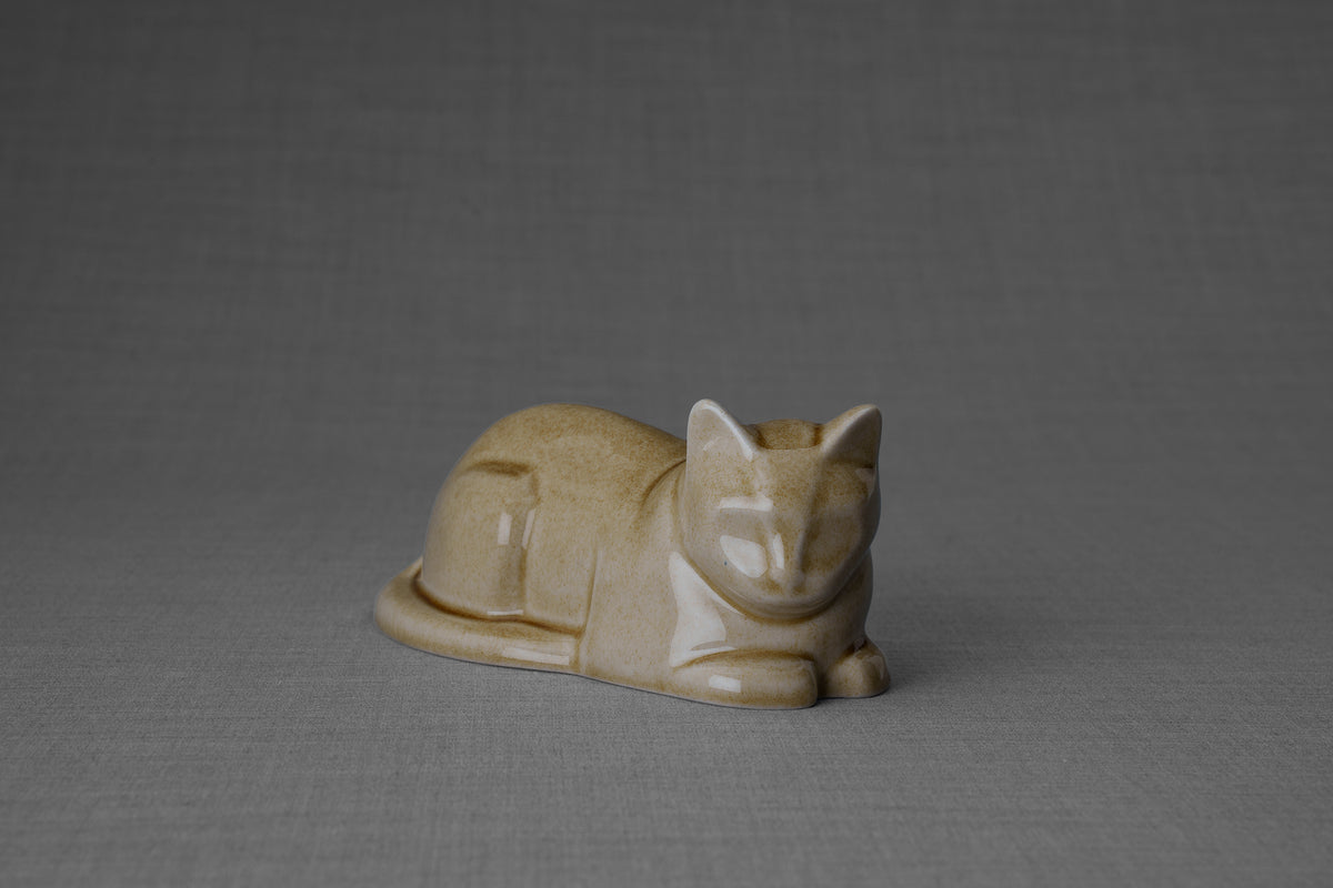 Mini Liegende Katzenurne - Dunkel Sand| Keramik | Handgemacht