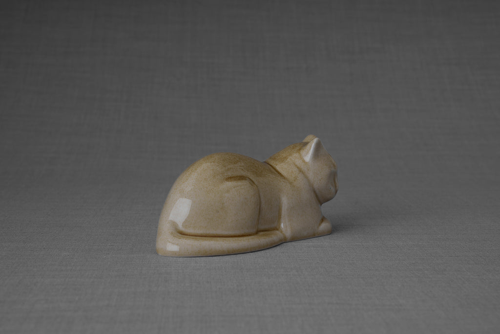 Mini Liegende Katzenurne - Dunkel Sand| Keramik | Handgemacht