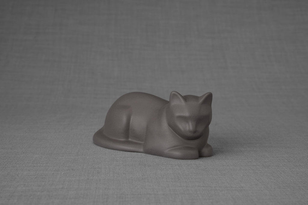 Mini Liegende Katzenurne - Grau Matt | Keramik | Handgemacht