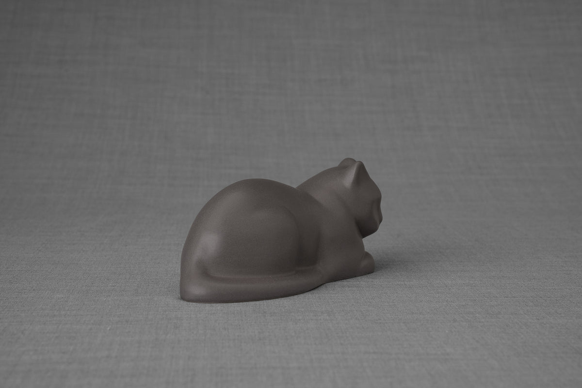 Mini Liegende Katzenurne - Grau Matt | Keramik | Handgemacht
