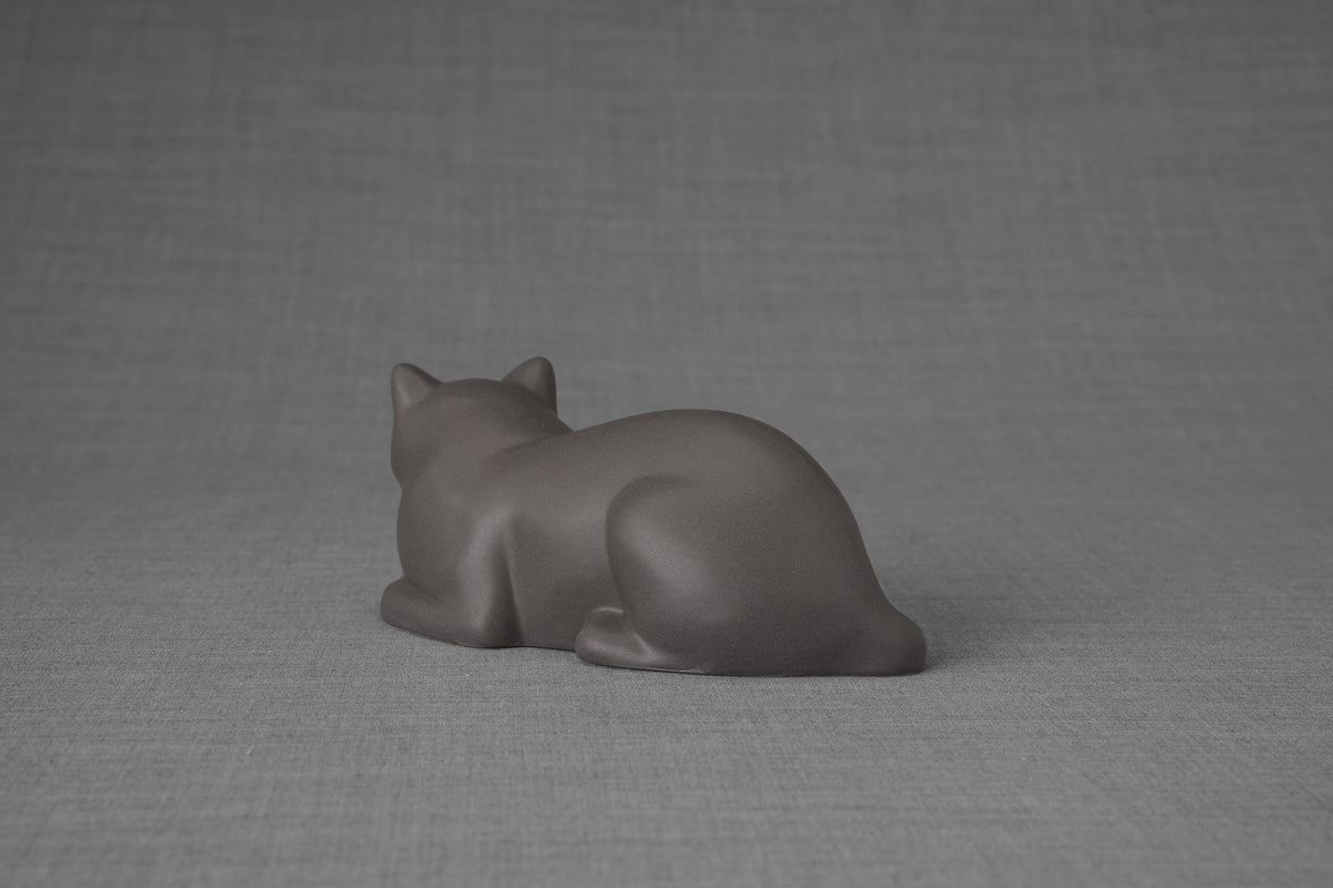 Mini Liegende Katzenurne - Grau Matt | Keramik | Handgemacht