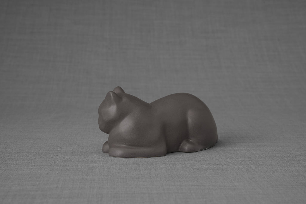 Mini Liegende Katzenurne - Grau Matt | Keramik | Handgemacht