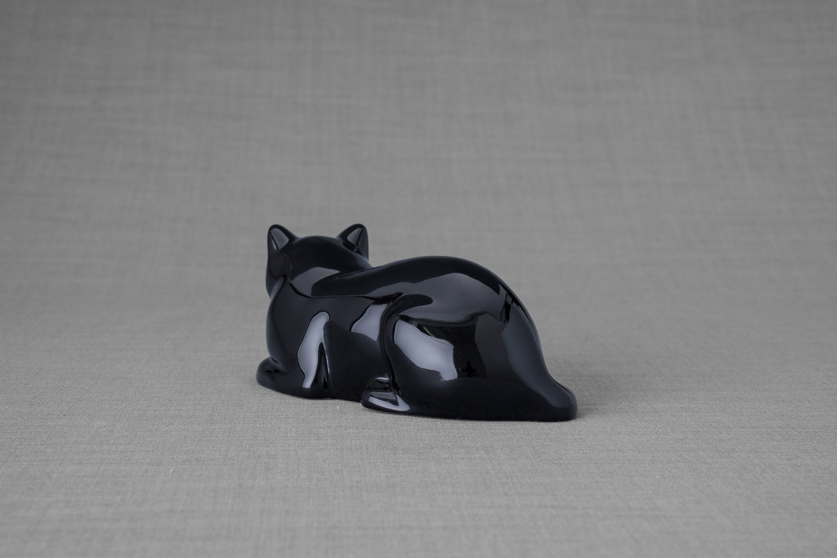 Mini Liegende Katzenurne - Lampe Schwarz | Keramik | Handgemacht