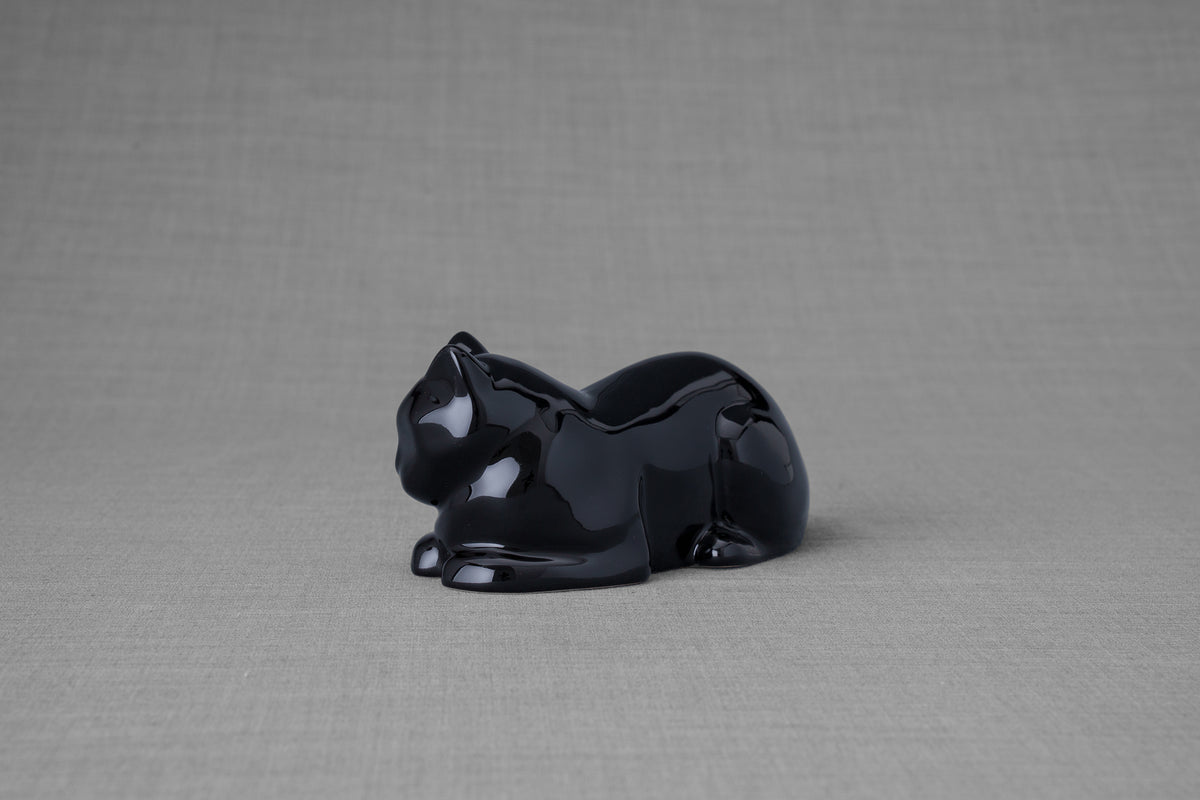 Mini Liegende Katzenurne - Lampe Schwarz | Keramik | Handgemacht