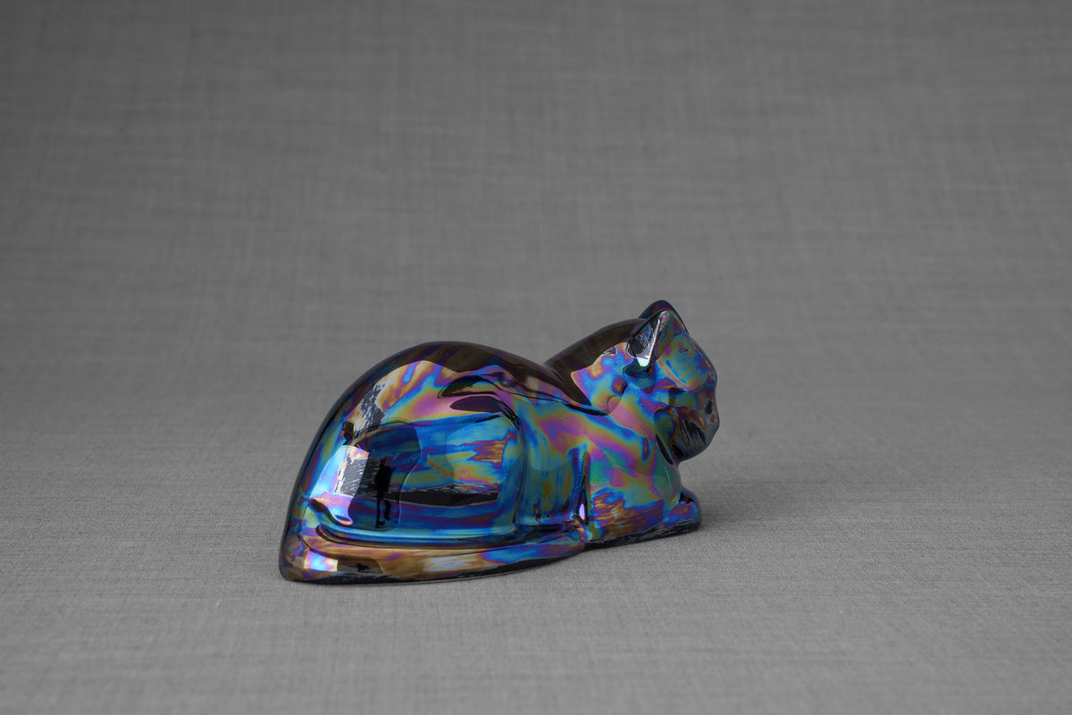 Mini Liegende Katzenurne - Regenbogenschwarz | Keramik | Handgemacht