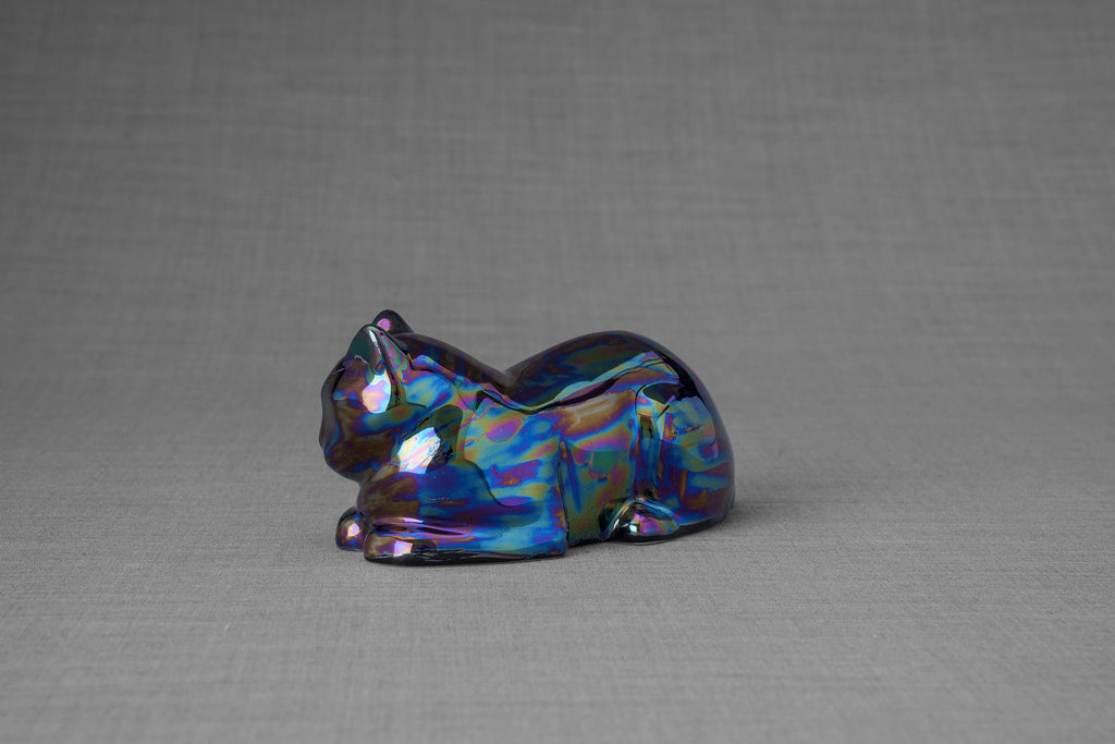 Mini Liegende Katzenurne - Regenbogenschwarz | Keramik | Handgemacht