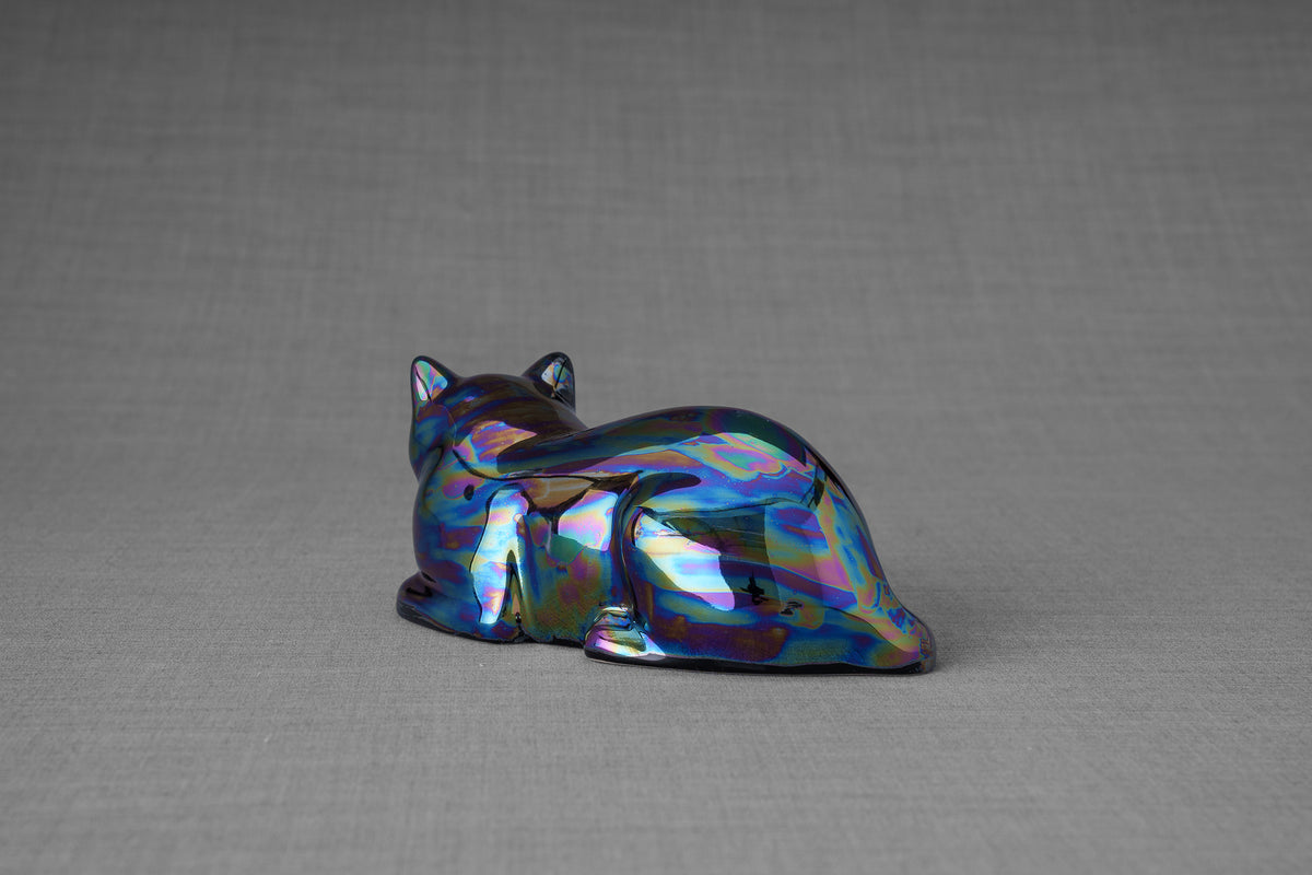 Mini Liegende Katzenurne - Regenbogenschwarz | Keramik | Handgemacht