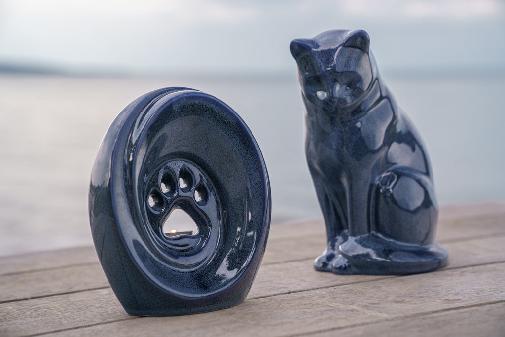 Haustierurne für Katze - Blau Melange | Keramik Tierurne