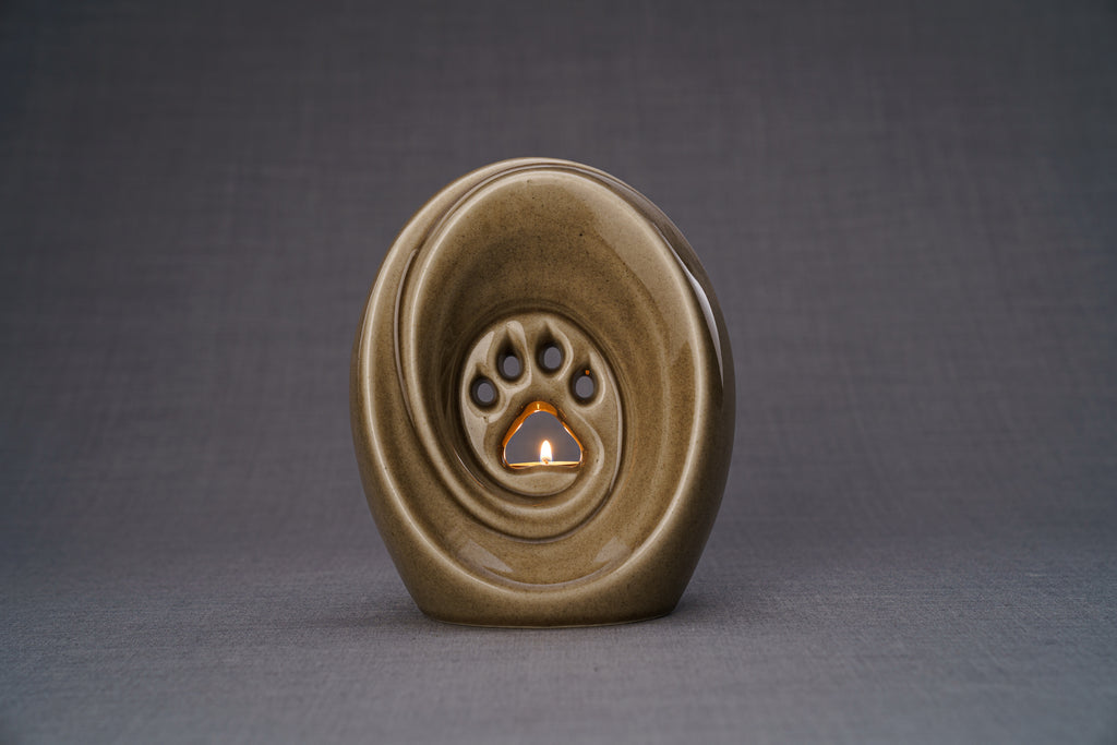 Pfote mit Teelicht - Haustier Urne für Asche - Beige Grau | Keramik | Handgemacht