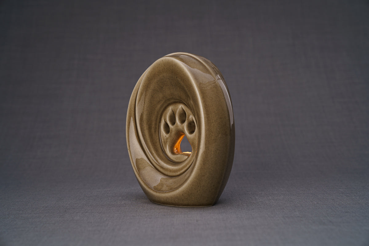 Pfote mit Teelicht - Haustier Urne für Asche - Beige Grau | Keramik | Handgemacht