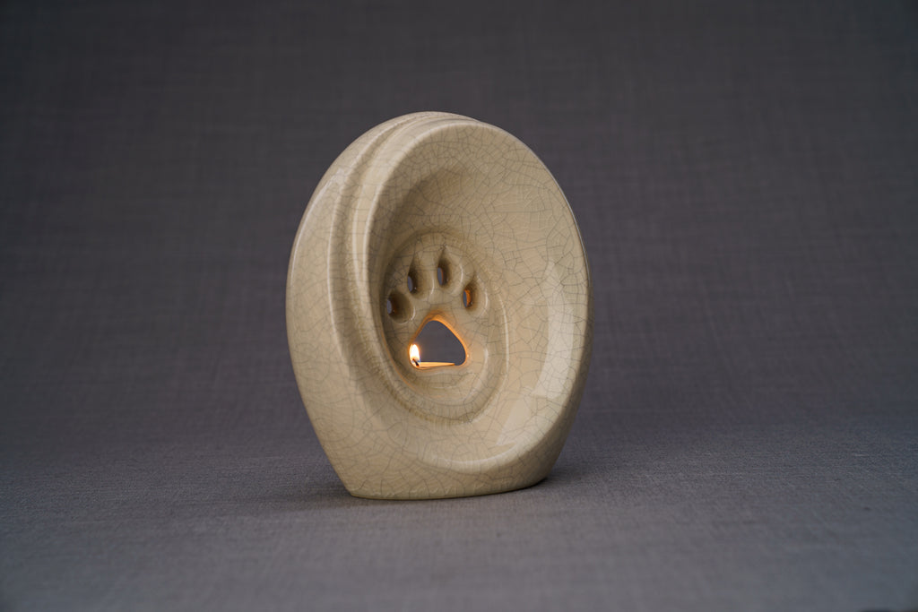 Pfote mit Teelicht - Haustier Urne für Asche - Craquelé | Keramik | Handgemacht