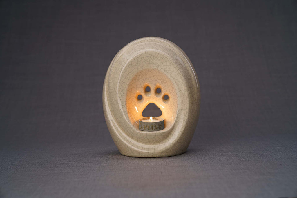Pfote mit Teelicht - Haustier Urne für Asche - Craquelé | Keramik | Handgemacht