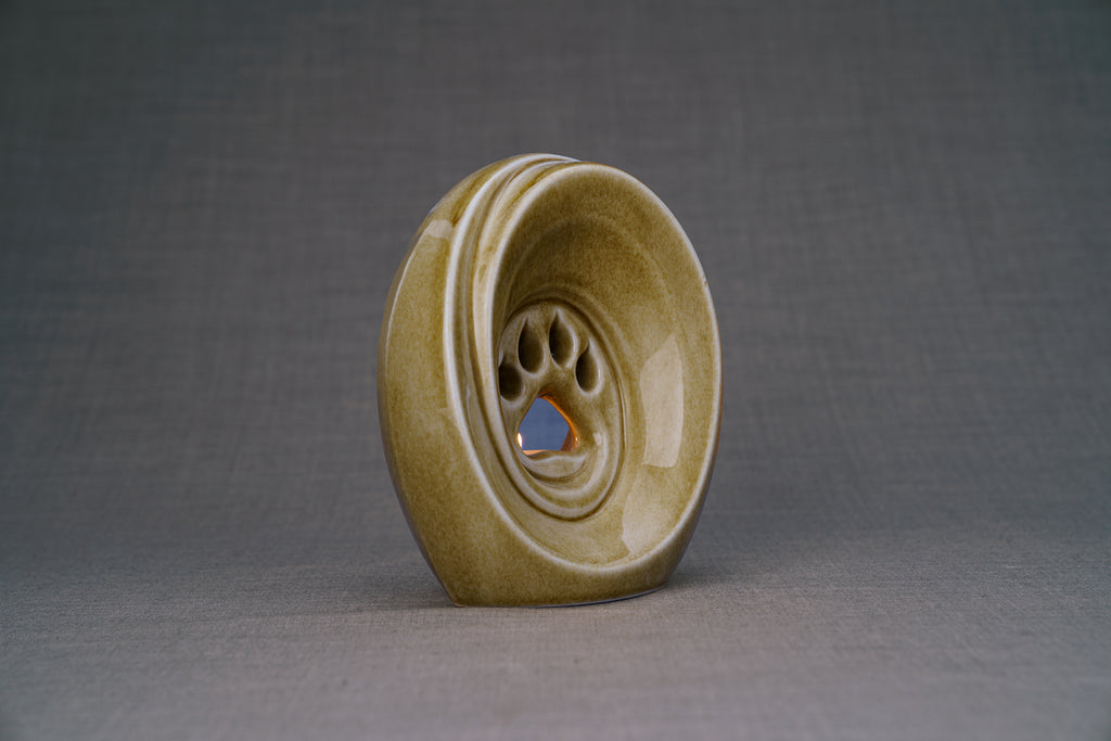 Pfote mit Teelicht - Haustier Urne für Asche - Dunkler Sand | Keramik | Handgemacht