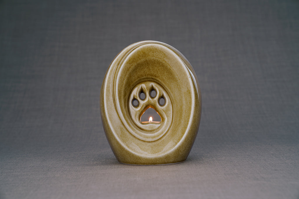 Pfote mit Teelicht - Haustier Urne für Asche - Dunkler Sand | Keramik | Handgemacht