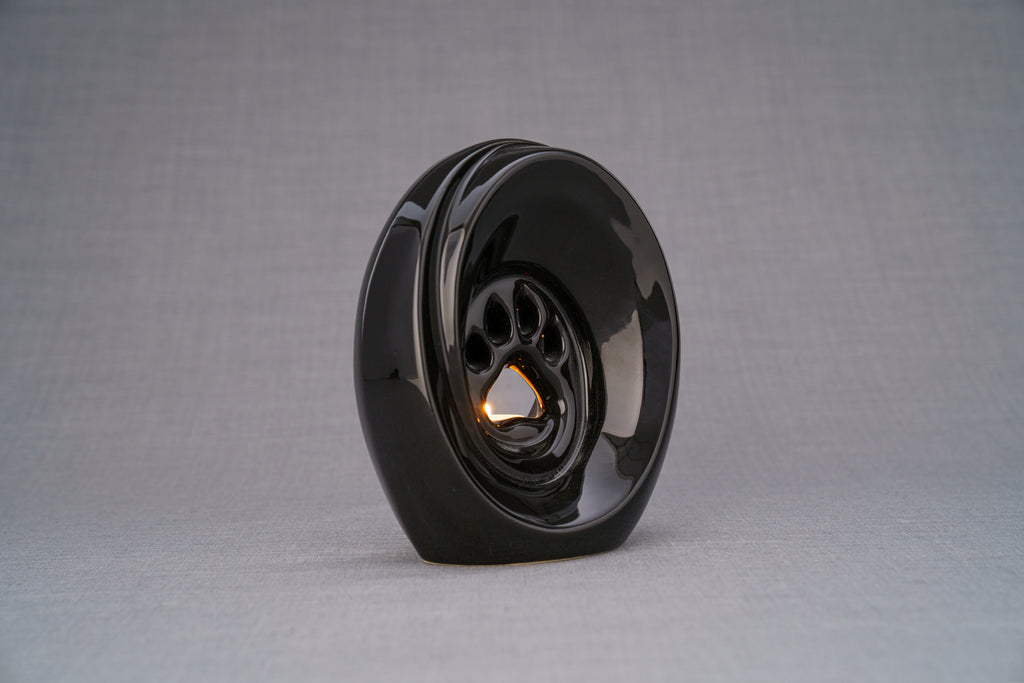 Pfote mit Teelicht - Haustier Urne für Asche - Schwarz | Keramik | Handgemacht