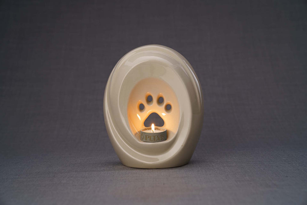 Pfote mit Teelicht - Haustier Urne für Asche - Transparent | Keramik | Handgemacht