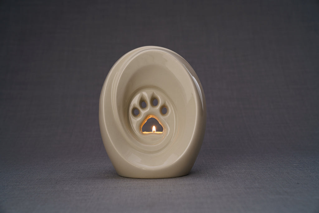 Pfote mit Teelicht - Haustier Urne für Asche - Transparent | Keramik | Handgemacht