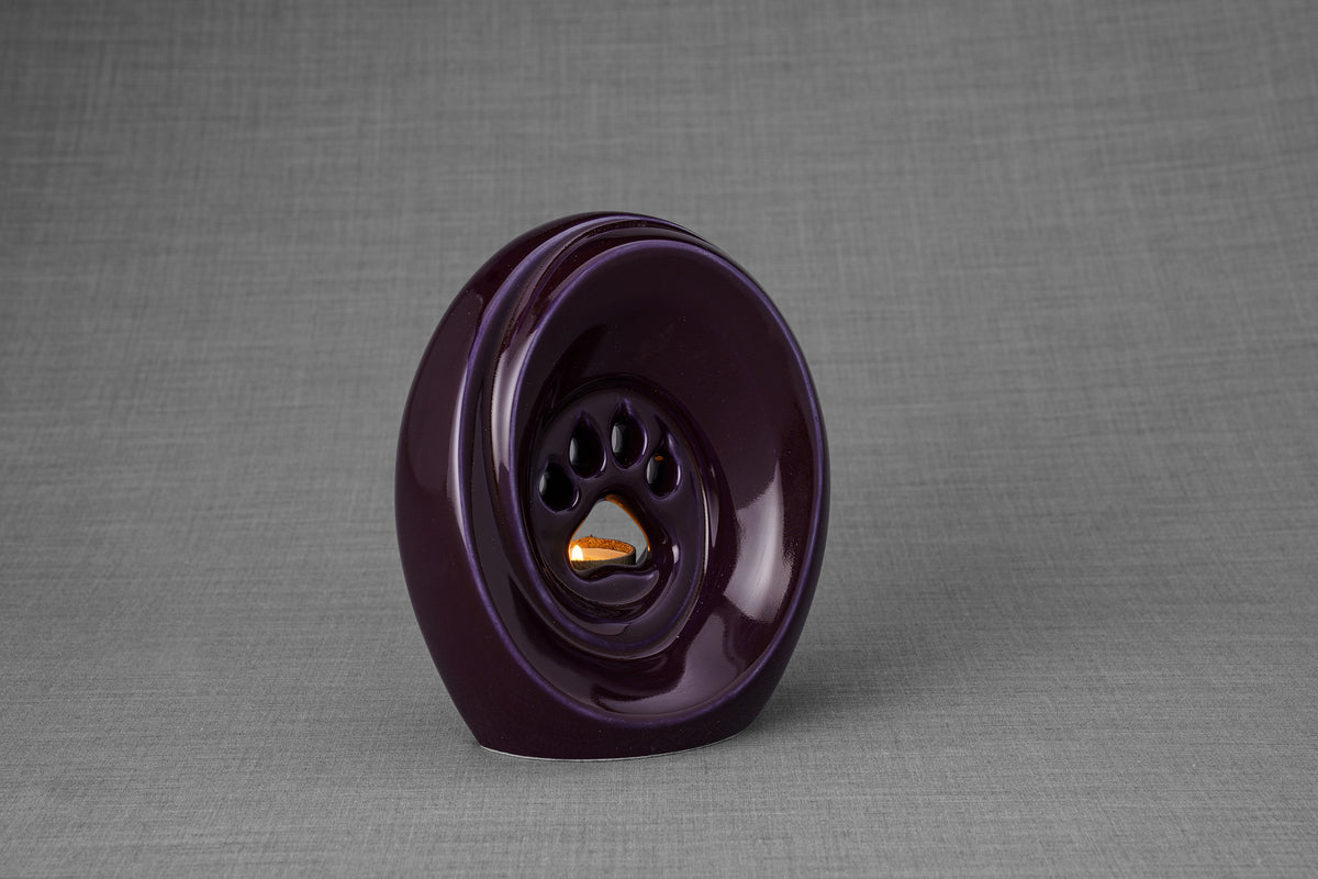 Pfote mit Teelicht - Haustier Urne für Asche - Violett | Keramik | Handgemacht
