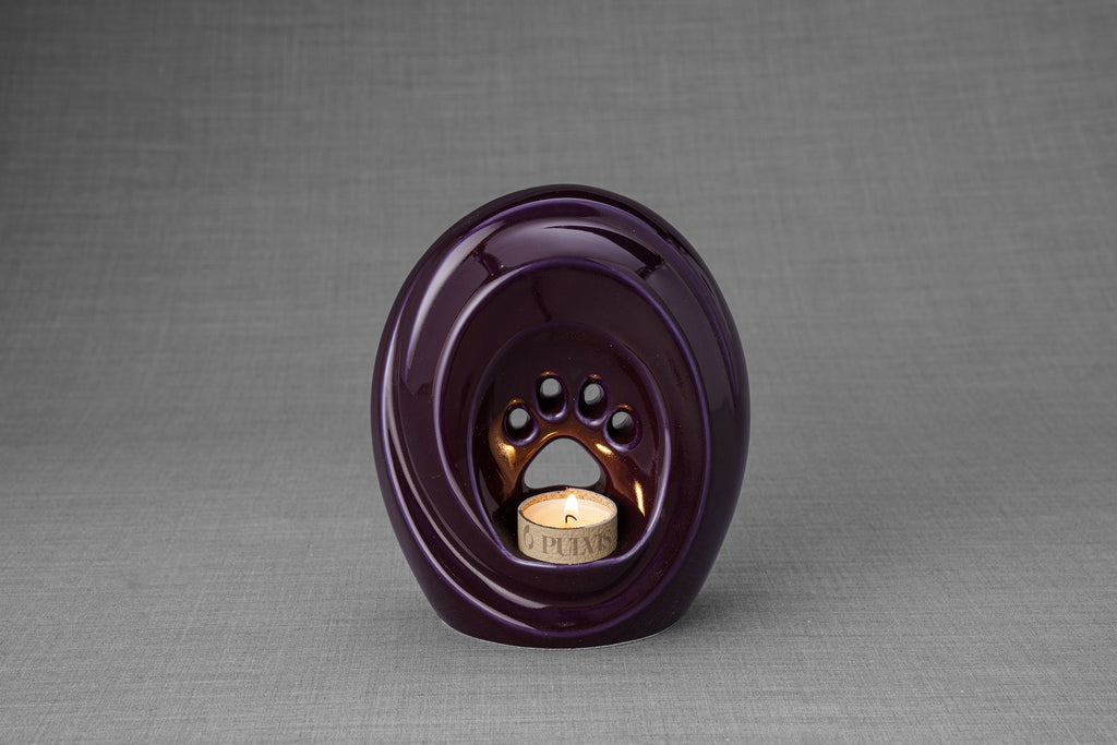 Pfote mit Teelicht - Haustier Urne für Asche - Violett | Keramik | Handgemacht