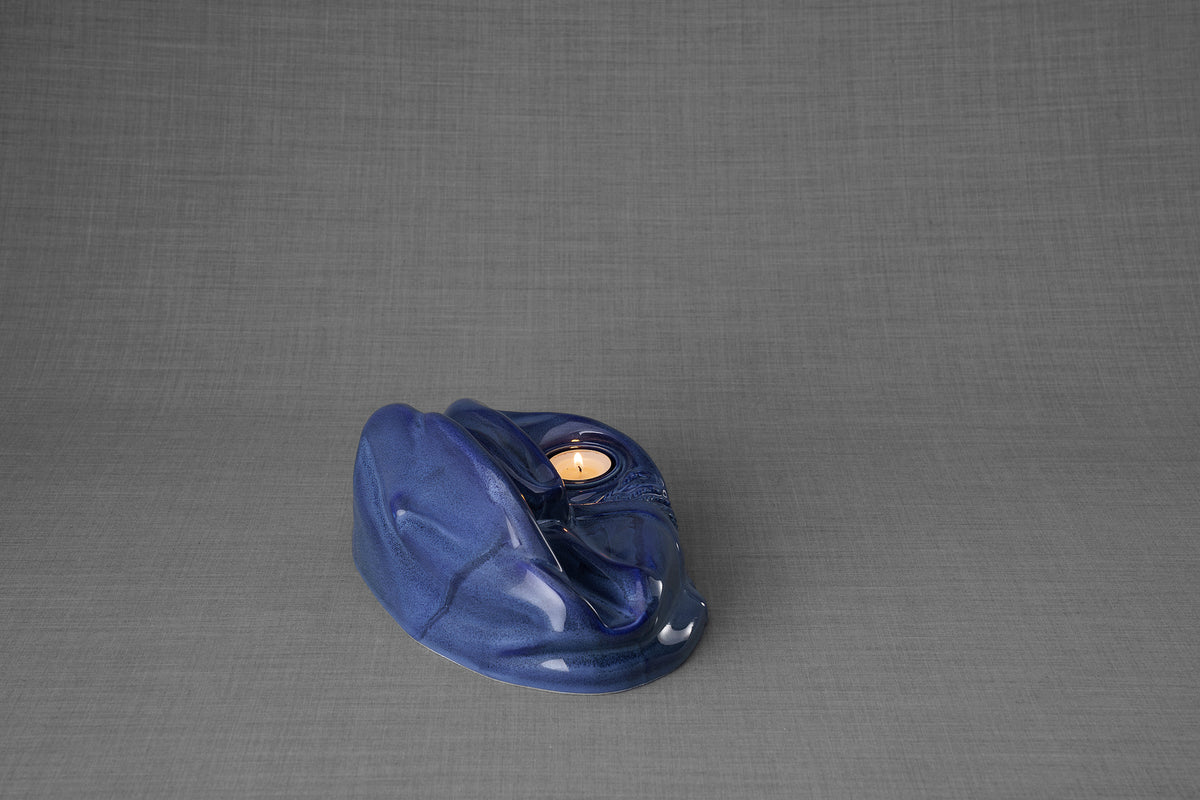 Urne „Cozy“ – Blaue Melange | Urne mit Bilderrahmen aus Keramik
