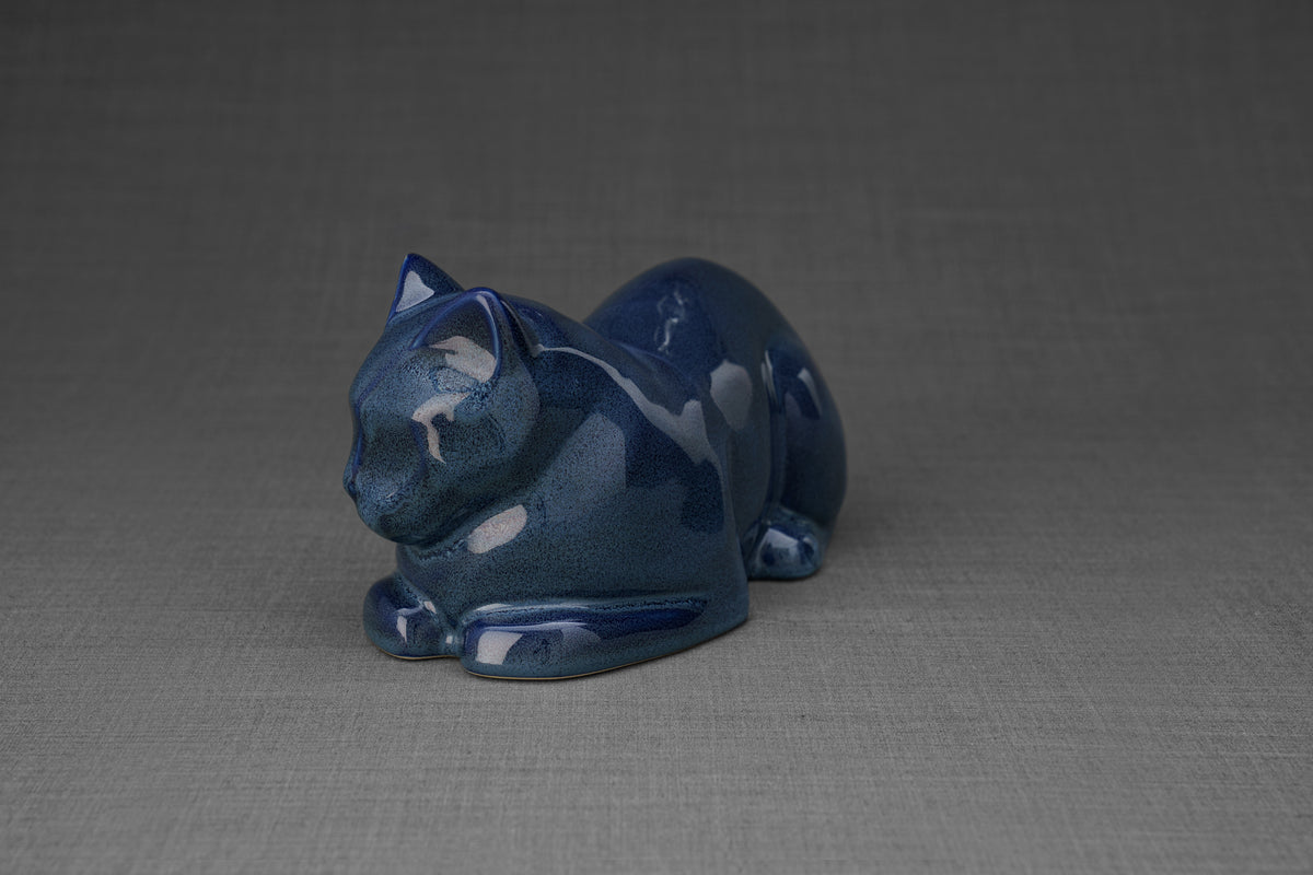Katzenurne - Blau Meliert | Keramik Tierurne