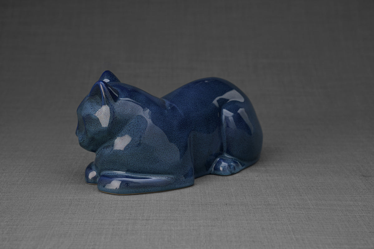 Katzenurne - Blau Meliert | Keramik Tierurne