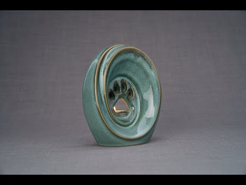 Pfote mit Teelicht - Haustier Urne - Blau Melange | Keramik | Handgemacht