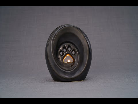 Pfote mit Teelicht - Haustier Urne für Asche - Schwarz Matt | Keramik | Handgemacht
