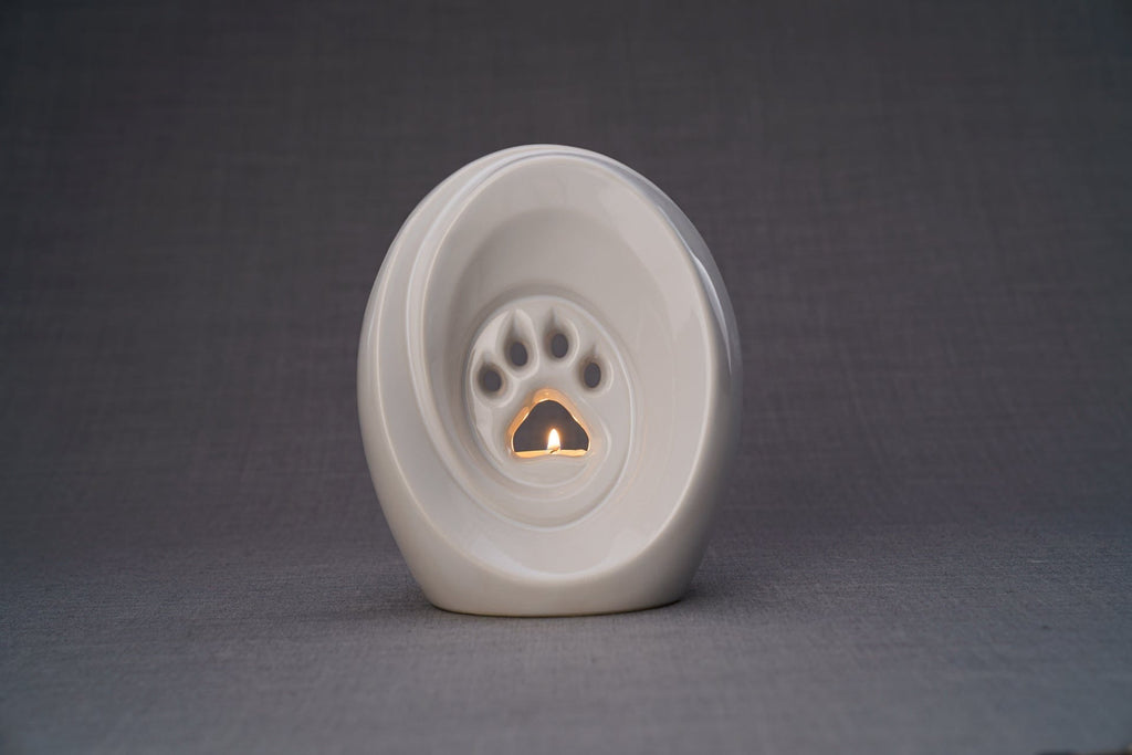 Pfote mit Teelicht - Haustier Urne für Asche - Weiß | Keramik | Handgemacht